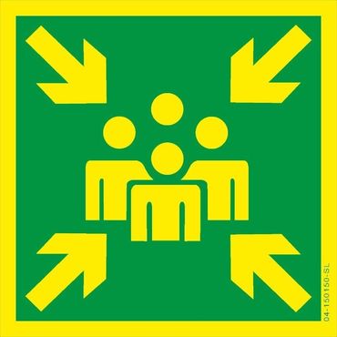 Rettungszeichen „Sammelstelle“, BGV A8 E11 - 20x20cm, PVC Schild, 1 mm stark, lang nachleuchtend nach DIN 67510