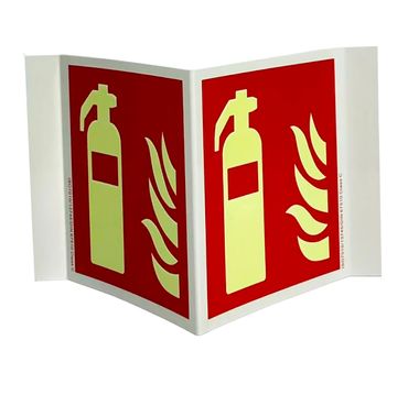 Winkelschild Brandschutzzeichen Feuerlöscher nachleuchtend ISO 7010 / DIN 67510-1 / Klasse C