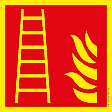 Brandschutzschild Feuerleiter, ISO 7010, PVC Schild selbstklebend, lang nachleuchtend nach DIN 67510