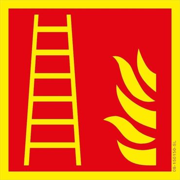 Brandschutzschild „Feuerleiter“, ISO 7010 - 20x20cm, PVC Schild, 1 mm stark, lang nachleuchtend nach DIN 67510