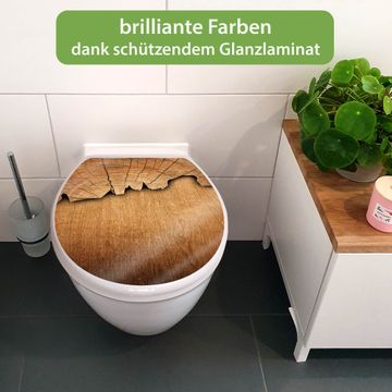 Toilettendeckel weiß mit Absenkautomatik Motiv Holz