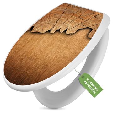Toilettendeckel weiß mit Absenkautomatik Motiv Holz