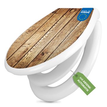 Toilettendeckel weiß mit Absenkautomatik Motiv Geöltes Holz