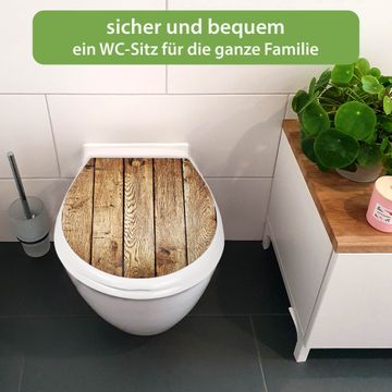 Toilettendeckel weiß mit Absenkautomatik Motiv Geöltes Holz
