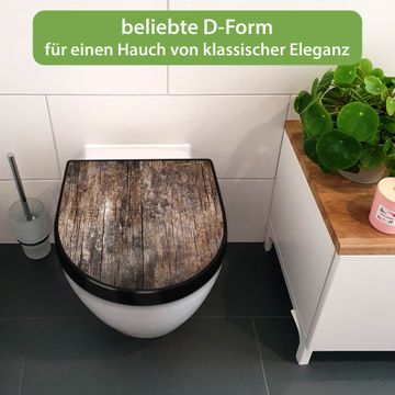 WC Sitz D-Form Schwarz mit Absenkautomatik Motiv Altes Holz
