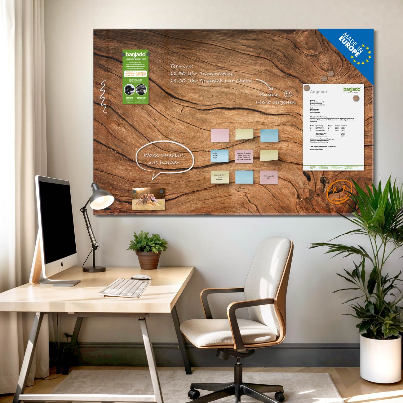 Banjado Magnetpinnwand 50 x 50 cm Metall weiß Holzoptik kaufen bei