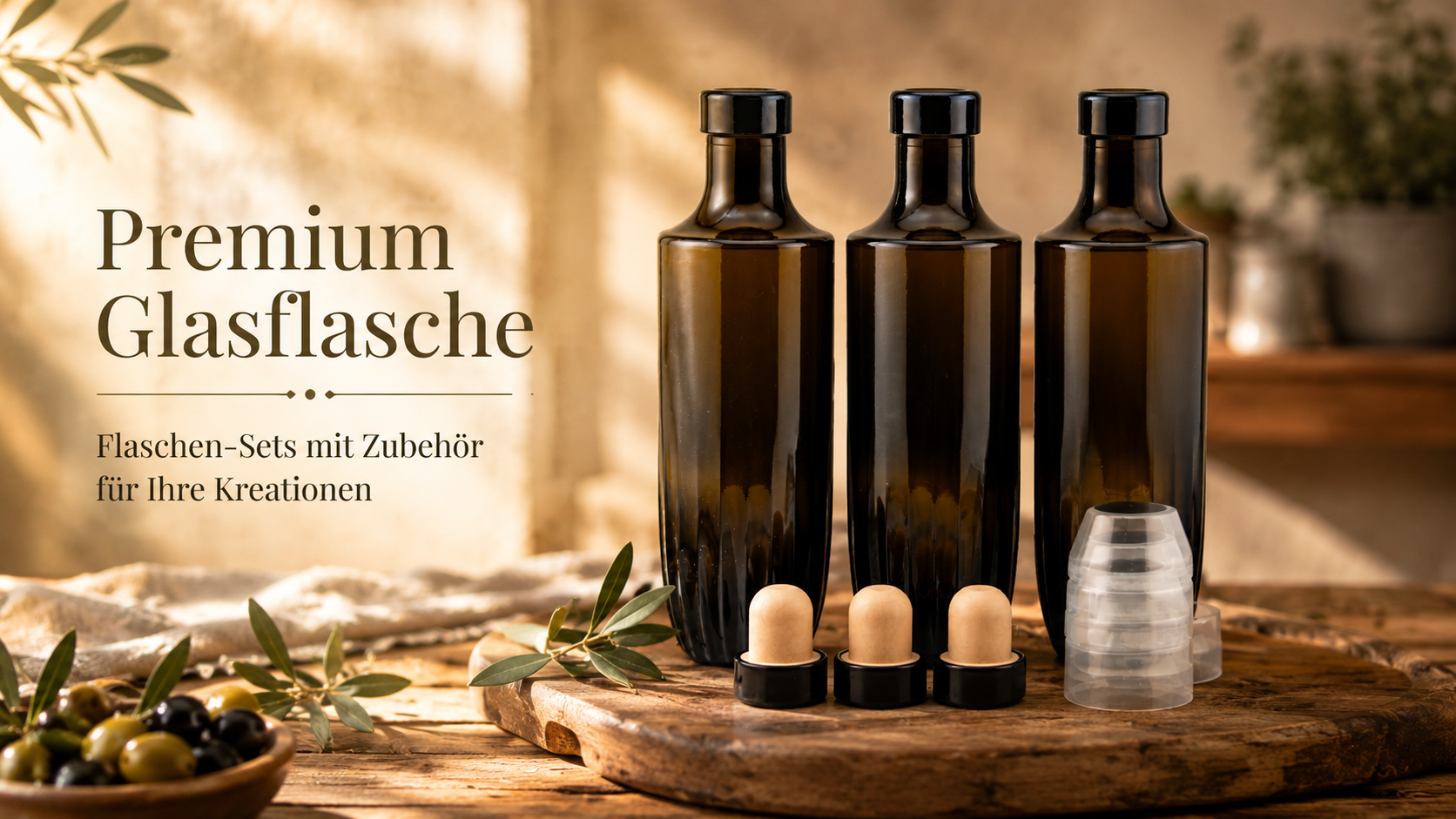Leere Premium Glasflaschen mit Korken & Kapsel Edle Glasflaschen aus hochwertigem Braunglas zum Abfüllen selbst gemachter Essige, Öle, Kräuteröle