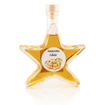 Sternflasche Geschenkflasche 200 ml gefüllt mit feinem Amaretto Likör mit Mandel- und Marzipannote (21% Vol.), Frontansicht – ideales Weihnachtsgeschenk und Mitbringsel im Advent