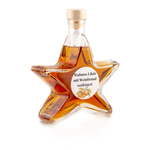 Walnuss-Likör Sternflasche Weihnachtsflasche Likörflasche 200 ml – Seitenansicht rechts Sternflasche Likörflasche mit aromatischem Walnusslikör, verfeinert mit Weinbrand, Seitenansicht rechts, auffällige Sternform aus stabilem Klarglas