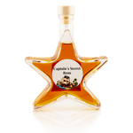 Captain's Secret Rum in Sternflasche Geschenkflasche 200 ml – Frontansicht Sternflasche Geschenkflasche 200 ml gefüllt mit würzigem, vollmundigem Captain's Secret Rum (40% Vol.), Frontansicht – ideales Weihnachtsgeschenk und Mitbringsel im Advent