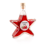 Granatapfel Likör Sternflasche Likörflasche 200 ml – Seitenansicht rechts Sternflasche Likörflasche mit fruchtigem, aromatischem Granatapfellikör, Seitenansicht rechts, auffällige Sternform aus stabilem Klarglas