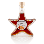 Butterscotch Likör in Sternflasche Geschenkflasche 200 ml – Frontansicht Sternflasche Geschenkflasche 200 ml gefüllt mit cremigem Butterscotch Likör mit Karamell- und Toffee-Note (18% Vol.), Frontansicht – ideales Weihnachtsgeschenk und Mitbringsel im Advent