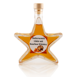 Butterscotch Bourbon Likör in Sternflasche Geschenkflasche 200 ml – Frontansicht Sternflasche Geschenkflasche 200 ml gefüllt mit cremigem, würzigem Butterscotch Bourbon Likör (18% Vol.), Frontansicht – ideales Weihnachtsgeschenk und Mitbringsel im Advent