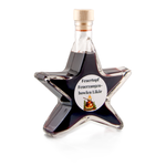Feuertopf Likör Sternflasche Likörflasche 200 ml – Seitenansicht rechts Sternflasche Likörflasche mit fruchtigem Feuertopf-Likör mit roten Beeren und winterlicher Würze, Seitenansicht rechts, auffällige Sternform aus stabilem Klarglas