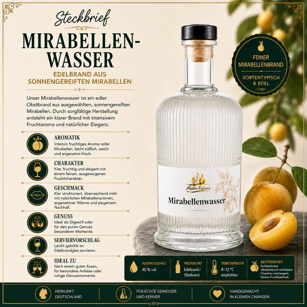 Main Feines Mirabellenwasser 200ml Premium Mirabellenbrand mit 40 % Vol. 200ml
