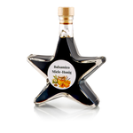 Aceto Miele-Honig Creme Sternflasche Essigflasche 200 ml – Seitenansicht links Sternflasche Essigflasche mit cremigem Aceto Balsamico IGP mit feinem Bienenhonig (3% Säure), Seitenansicht links, klares Sternglas mit Facettenschliff