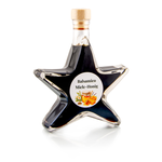 Aceto Miele-Honig Creme Sternflasche Essigflasche 200 ml – Seitenansicht rechts Sternflasche Essigflasche mit cremigem Aceto Balsamico IGP mit feinem Bienenhonig (3% Säure), Seitenansicht rechts, auffällige Sternform aus stabilem Klarglas