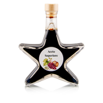 Aceto Superiore in Sternflasche Geschenkflasche 200 ml – Frontansicht Sternflasche Geschenkflasche 200 ml gefüllt mit sämigem Aceto Balsamico Superiore (3% Säure), Frontansicht – ideales Weihnachtsgeschenk und Mitbringsel im Advent