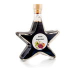 Aceto Superiore Sternflasche Essigflasche 200 ml – Seitenansicht rechts Sternflasche Essigflasche mit sämigem Aceto Balsamico Superiore (3% Säure), Seitenansicht rechts, auffällige Sternform aus stabilem Klarglas