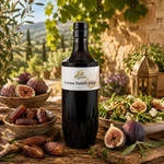 Flasche Main-Feines Creme Dattel-Feige mit Datteln, Feigen und Salat in warmer mediterraner Feinkost-Stimmung