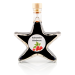 Balsamico Himbeer in Sternflasche Geschenkflasche 200 ml – Frontansicht Sternflasche Geschenkflasche 200 ml gefüllt mit fruchtigem Himbeer-Balsamessig (3% Säure), Frontansicht – ideales Weihnachtsgeschenk und Mitbringsel im Advent