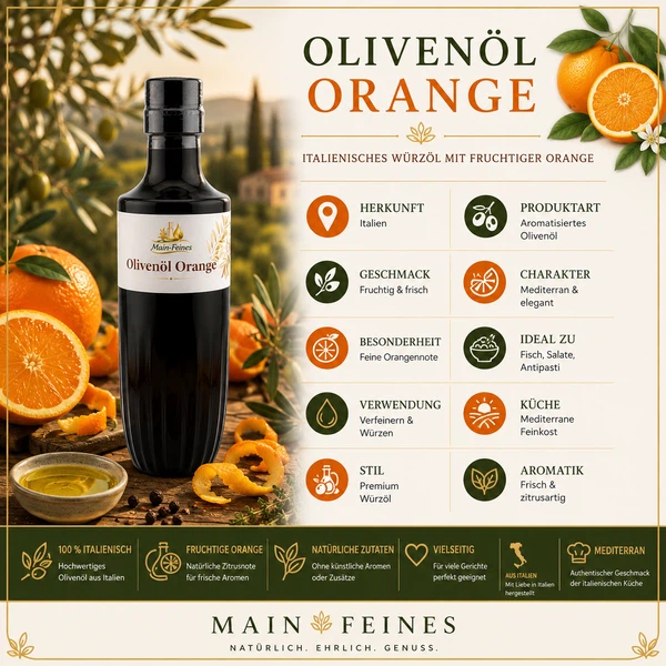 Main-Feines Premium Würzöl Orange mit kaltgepresstem Olivenöl extra vergine aus Italien