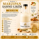 Zusammenfassung Premium Marzipan Likör mit 16 % Vol. Steckbrief für Sahnelikör mit feiner Marzipan- und Mandelnote