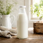 Leere Milchflasche aus hochwertigem Klarglas mit 1 Liter Füllmenge und weiter TO-48-Mündung