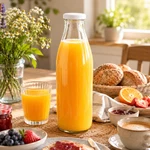 Saftflasche mit Orangensaft aus hochwertigem Glas und 1 Liter Füllmenge