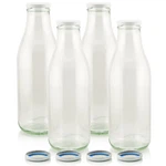 4er-Set Milchflaschen aus Klarglas Vier 1-Liter-Glasflaschen mit weißen TO-48-Deckeln zum Befüllen von Milch, Saft und Selbstgemachtem