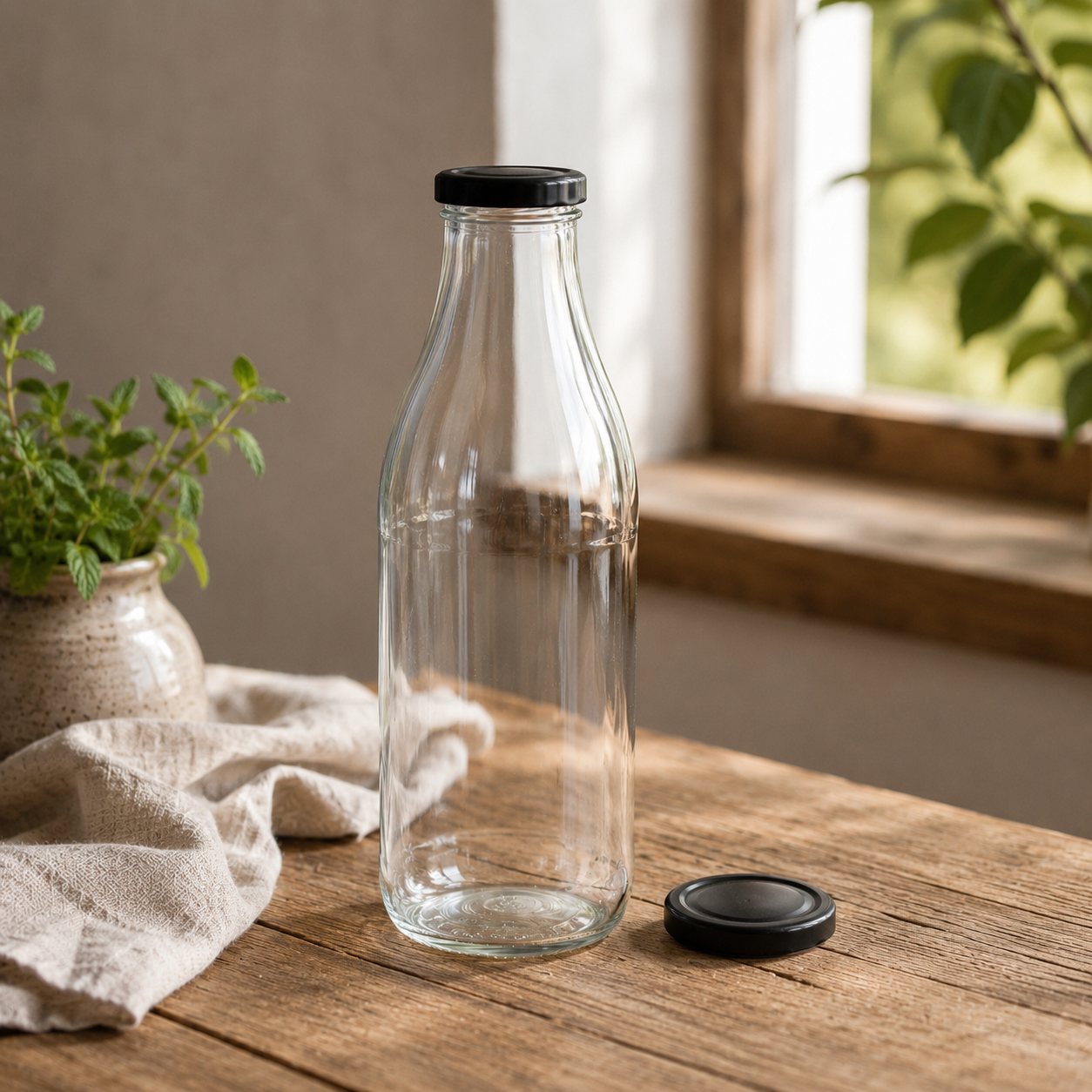 Leere Glasflasche für Essig & Öl 250 ml – Premium Designflasche mit Korken & Kapseln | Main-Feines