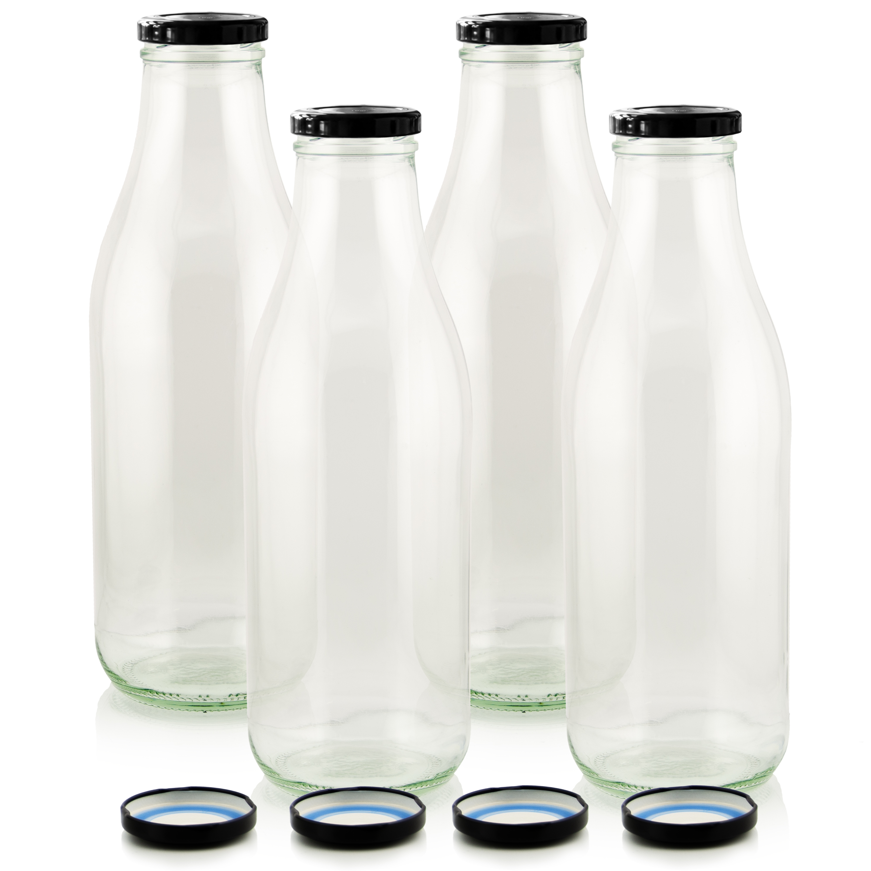 Milchflaschen 1 Liter - 2, 4, 6 oder 9 Glasflaschen transparent Deckel schwarz – Vorratsflaschen aus Glas