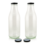 Milch Glasflaschen transparent im Set mit 2 Flaschen und Ersatzdeckeln schwarz