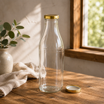 Milchflasche 1 Liter Glasflasche transparent mit Deckel gold – leere Weithalsflasche Leere Milchflasche 1 Liter Glasflasche transparent mit Deckel gold, Weithalsflasche geeignet für Gastgeschenke & Deko