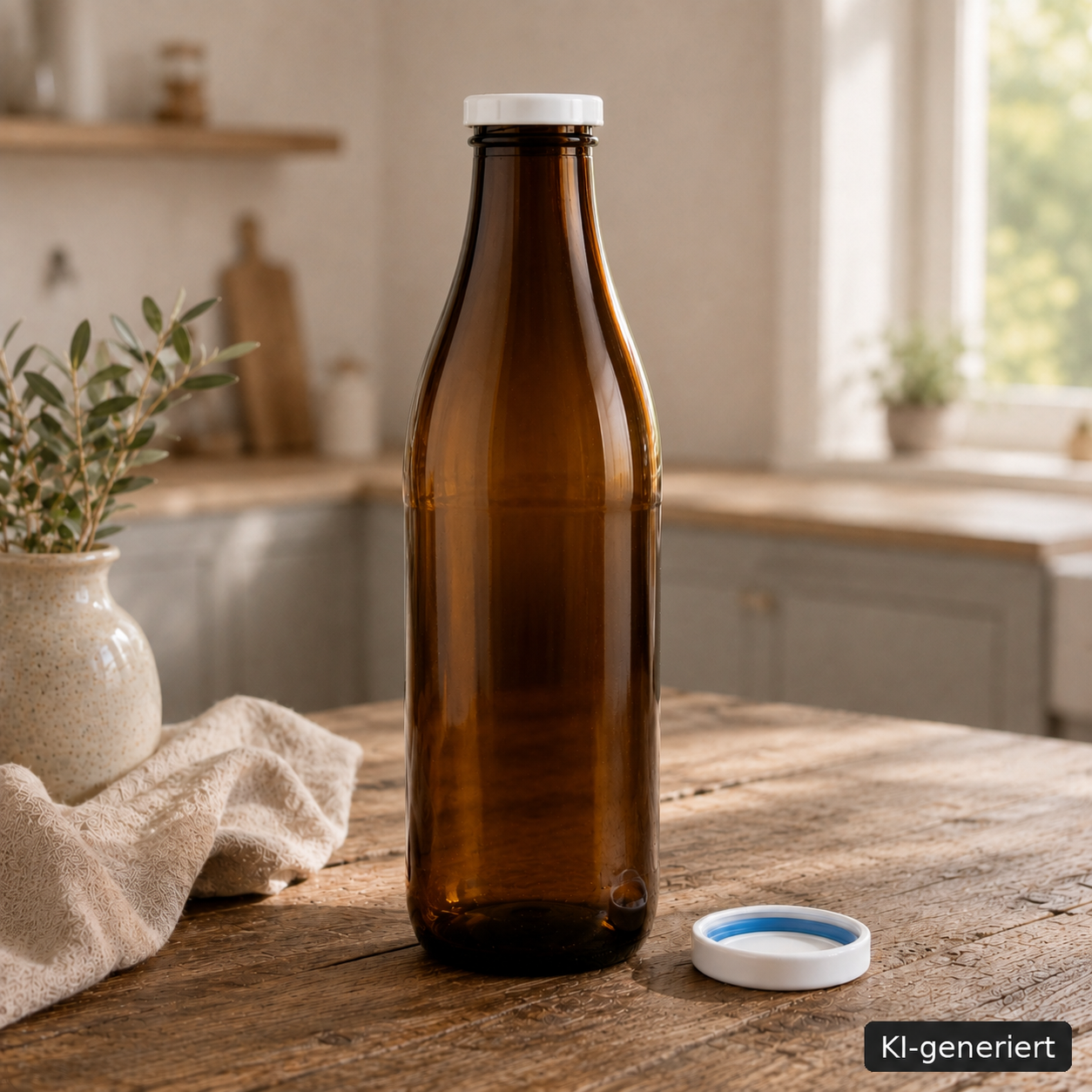 Milchflasche 1 Liter Glasflasche braun mit Deckel weiss – leere Weithalsflasche Leere Milchflasche 1 Liter Glasflasche braun mit Deckel weiss, Weithalsflasche geeignet für selbstgemachte Saucen & Sirup