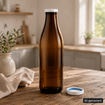 Leere Milchflasche 1 Liter Glasflasche braun mit Deckel weiss, Weithalsflasche geeignet für selbstgemachte Saucen & Sirup