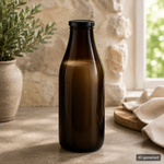 Leere Milchflasche 1 Liter Glasflasche braun mit Deckel schwarz, Weithalsflasche geeignet für selbstgemachte Hafermilch