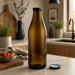 Leere Milchflasche 1 Liter Glasflasche braun mit Deckel schwarz, Weithalsflasche geeignet für selbstgemachte Saucen & Sirup