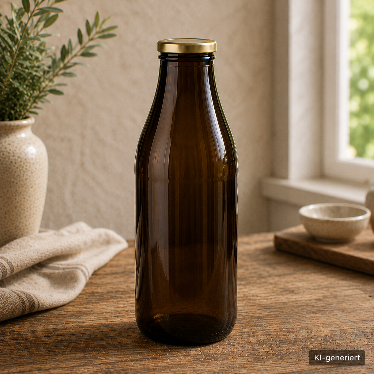 Main-Feines 1-Liter-Milchflasche aus Glas mit weißem Deckel Leere Milchflasche 1 Liter Glasflasche transparent mit Deckel gold, Weithalsflasche geeignet für Gastgeschenke & Deko