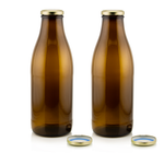 Milch Glasflaschen transparent im Set mit 2 Flaschen und Ersatzdeckeln gold