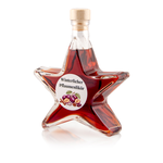 Winterlicher Pflaumenlikör Sternflasche Likörflasche 200 ml – Seitenansicht links Sternflasche Likörflasche mit fruchtigem Pflaumenlikör mit Zimt und winterlichen Gewürzen, Seitenansicht links, klares Sternglas mit Facettenschliff