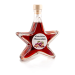 Winterlicher Pflaumenlikör Sternflasche Likörflasche 200 ml – Seitenansicht rechts Sternflasche Likörflasche mit fruchtigem Pflaumenlikör mit Zimt und winterlichen Gewürzen, Seitenansicht rechts, auffällige Sternform aus stabilem Klarglas