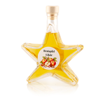 Bratapfel Likör Sternflasche Likörflasche 200 ml – Seitenansicht links Sternflasche Likörflasche mit fruchtigem Bratapfel-Likör mit feiner Winterwürze, Seitenansicht links, klares Sternglas mit Facettenschliff