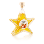 Bratapfel Likör Sternflasche Likörflasche 200 ml – Seitenansicht rechts Sternflasche Likörflasche mit fruchtigem Bratapfel-Likör mit feiner Winterwürze, Seitenansicht rechts, auffällige Sternform aus stabilem Klarglas