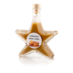 Lebkuchen Sahnelikör Sternflasche Likörflasche 200 ml – Seitenansicht links Sternflasche Likörflasche mit cremigem Lebkuchen-Sahnelikör, Seitenansicht links, klares Sternglas mit Facettenschliff