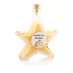 Eierlikör auf Marzipan Sternflasche Likörflasche 200 ml – Seitenansicht links Sternflasche Likörflasche mit cremigem Eierlikör mit feiner Marzipannote, Seitenansicht links, klares Sternglas mit Facettenschliff