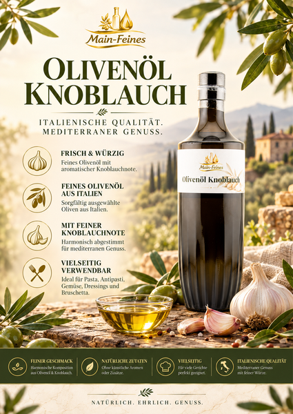 Main-Feines Premium Würzöl Knoblauch aus italienischem Olivenöl zum Würzöl Knoblauch mit kaltgepresstem Olivenöl extra vergine aus Italien