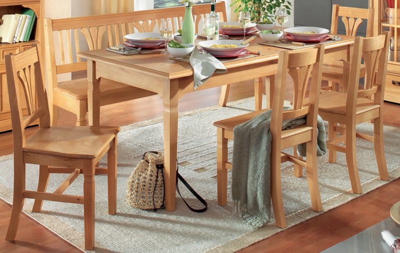 tisch und stühle für küche Essgruppe 180 x 77 x 90 cm Fichte Natur Teppiche in Rosa -
