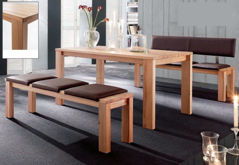 Essgruppe Essbankgruppe Bank Tisch Sitzbank Kernbuche massiv Leder braun