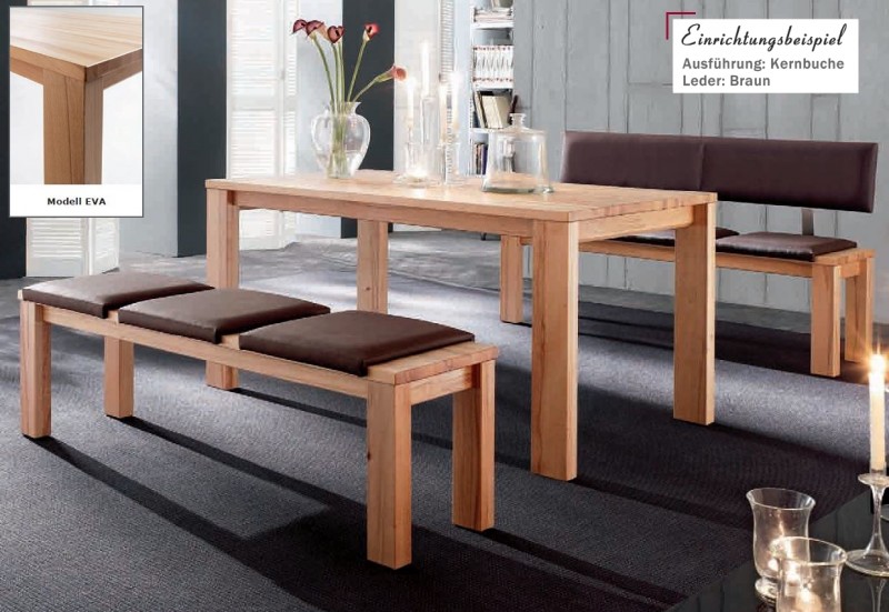 Essgruppe Essbankgruppe Bank Tisch Sitzbank Kernbuche massiv Leder braun